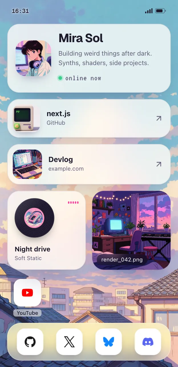 A Posy page in the Lofi look, on a phone