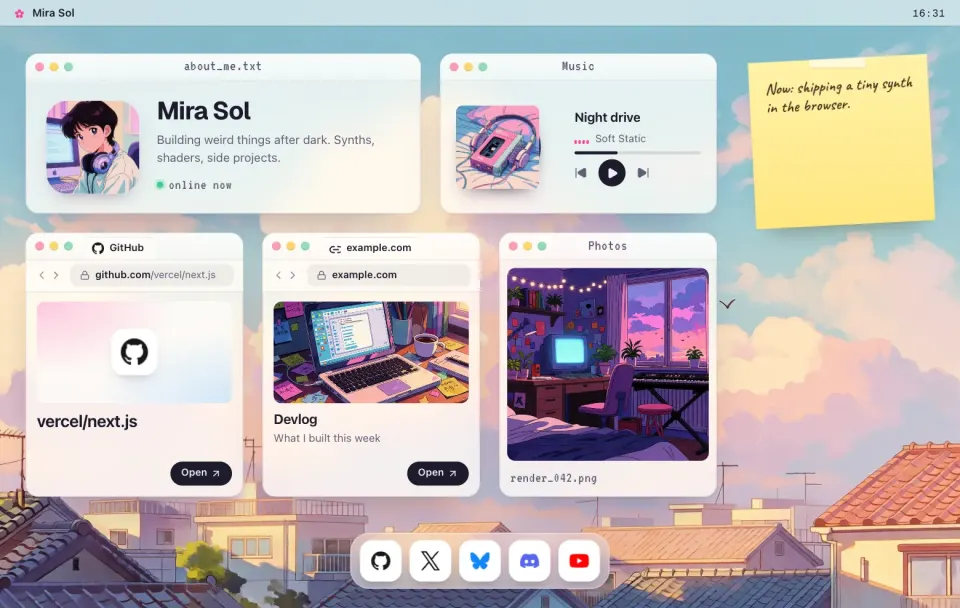A Posy page in the Lofi look, on a desktop