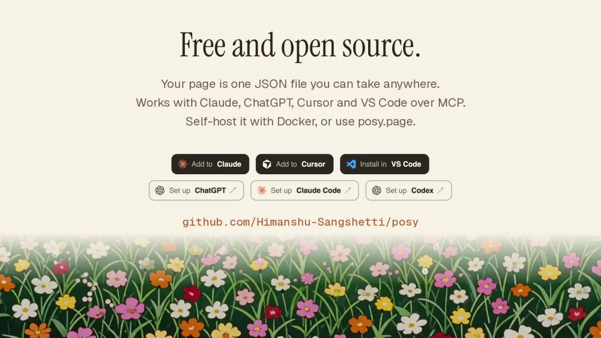 Free and open source: one JSON file, MCP for Claude, ChatGPT, Cursor and VS Code, and Docker