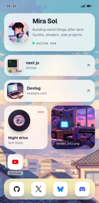 A Posy page in the Lofi look, on a phone
